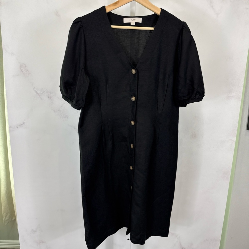 Loft Womens Linen Blend Button Front Knee Length Dress Size 10 - Picture 2 of 10